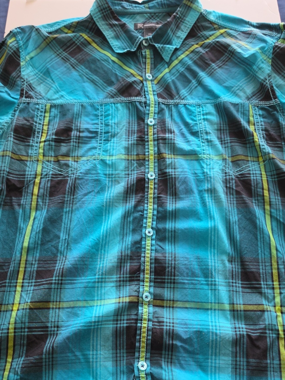 INC International Concepts Men’s Teal Plaid Button-Up Long Sleeve Shirt